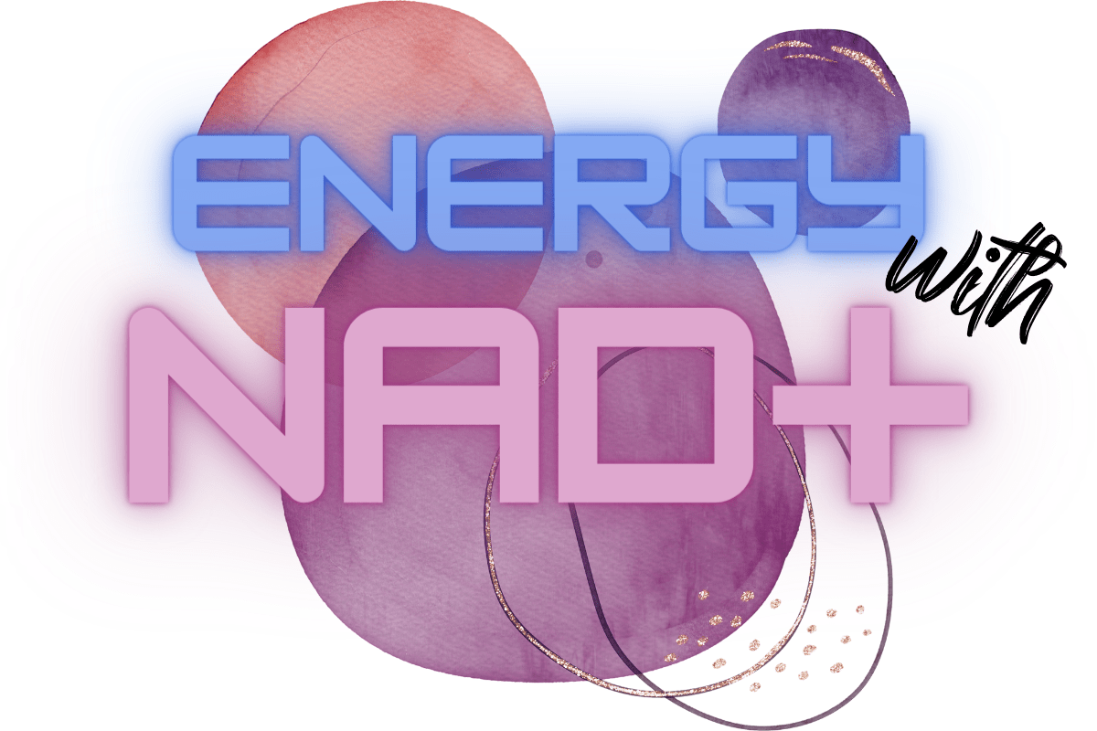 A pink and purple balloon with the words energy nad plus written in blue.